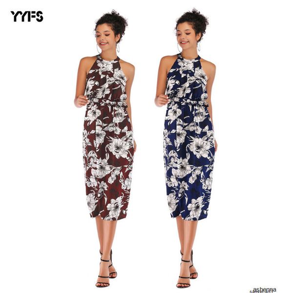 

womens designer french printed floral long chiffon sleeveless dress was thin43hdh, Black;gray