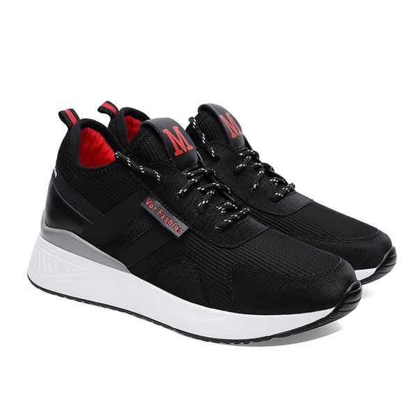 

inside heightening sneakers spring women's shoes mix and match new slope heel shoes in 2020 women's casual white running shoes, Black