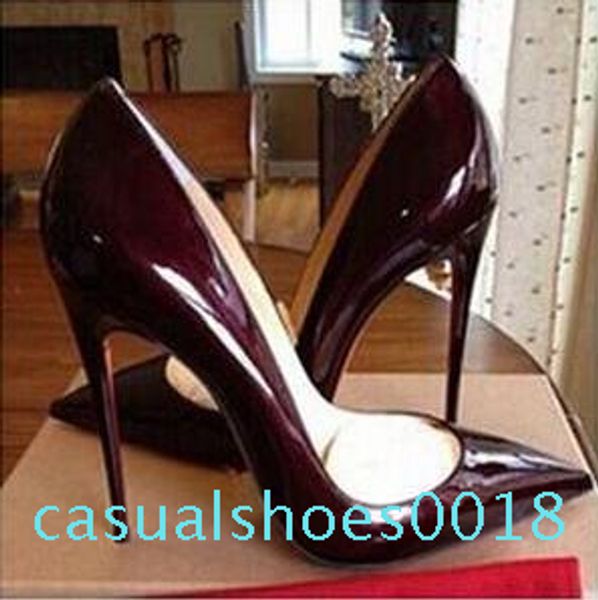 

new {original box}classic women brand patent leather pointy toe dress shoes luxury shallow mouth wedding shoes bottom heels, Black