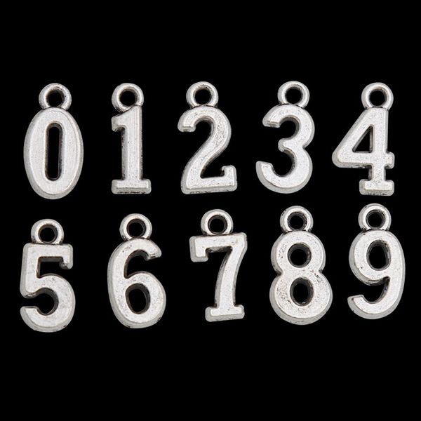 

wholesale fashion alloy jewelry making 0-9 number pendant charms, 100pcs/lot, each one 10pcs, aac714, Bronze;silver