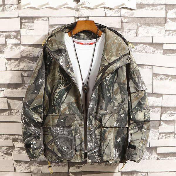 

dropshipping men jacket new arrivals spring men's hooded loose cotton camouflage jacket coat safari style outerwear male clothes, Black;brown