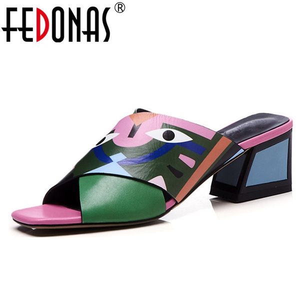 

fedonas women high heels pumps fashion prints party wedding shoes woman comfort quality pu leather summer sandals pumps y190706, Black