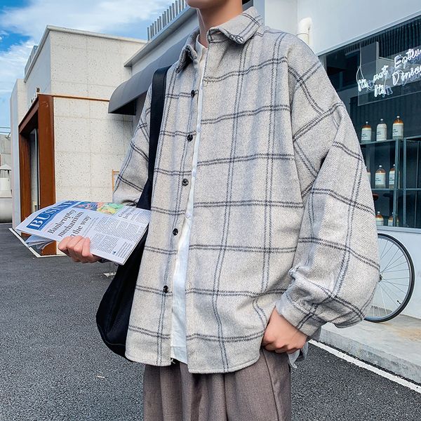 

winter thickening woolen shirt men fashion retro casual plaid shirt jacket men streetwear loose woolen coat male clothes -2xl, White;black
