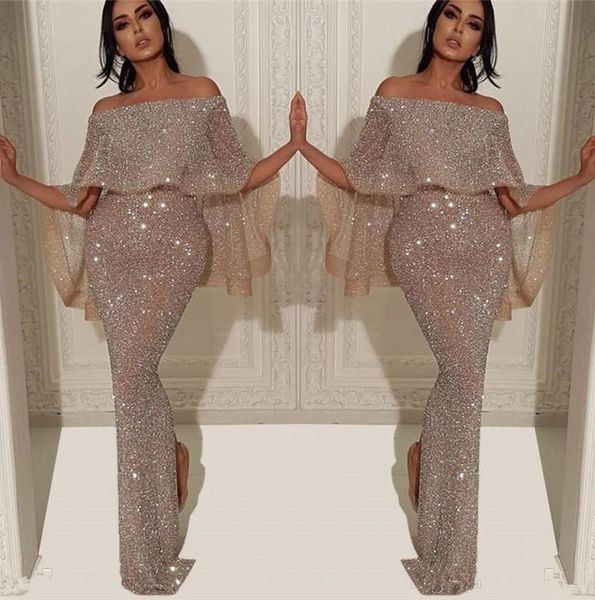 

new sparkly sequins mermaid long evening dress 2019 arabic bateau neck off the shoulder slit pageant formal party prom gowns, Black;red