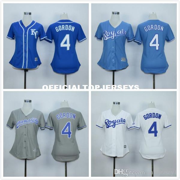 

womens #4 alex gordon jersey color gray blue white jersey, Black;blue