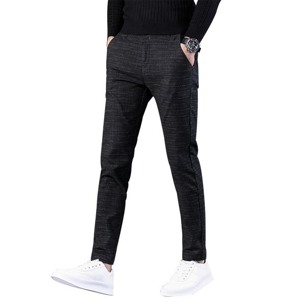 

new men's business casual pants male elastic straight trousers large size cotton fashion men's suit pants pantalones cotton, Black