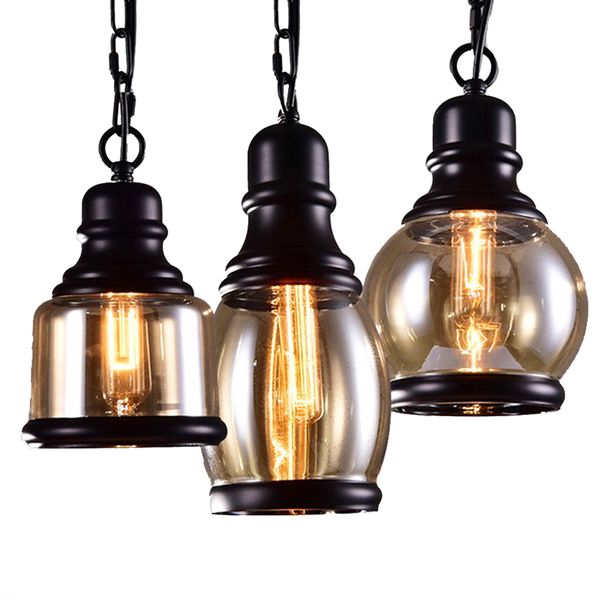 Vintage Loft Pendant Light Industrial Style Amber Glass Lamp Bar