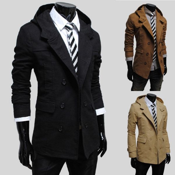 

special offer fashion large size men jacket wool slim fit double row button collar outerwear warm man casual coat dropshipping, Black;brown