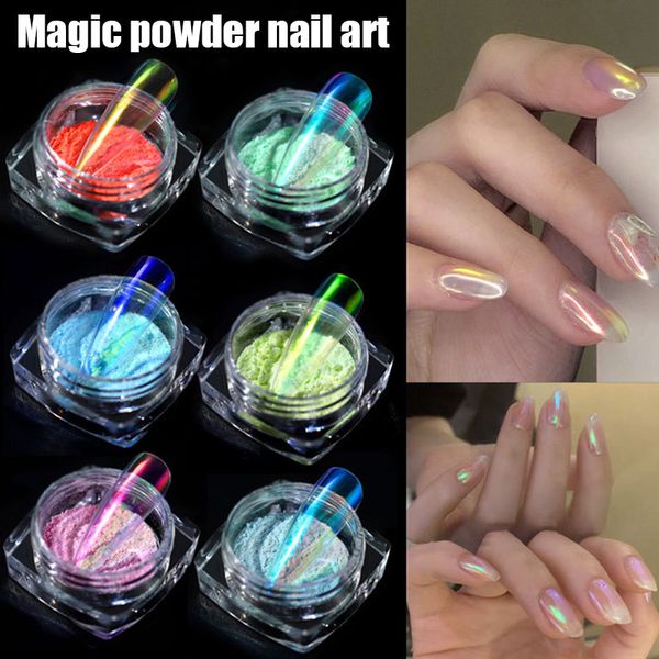 

new aurora powder nail glitter manicure pigment easy to apply mermaid chrome mirror iridescent nail powder gift bv789, Silver;gold