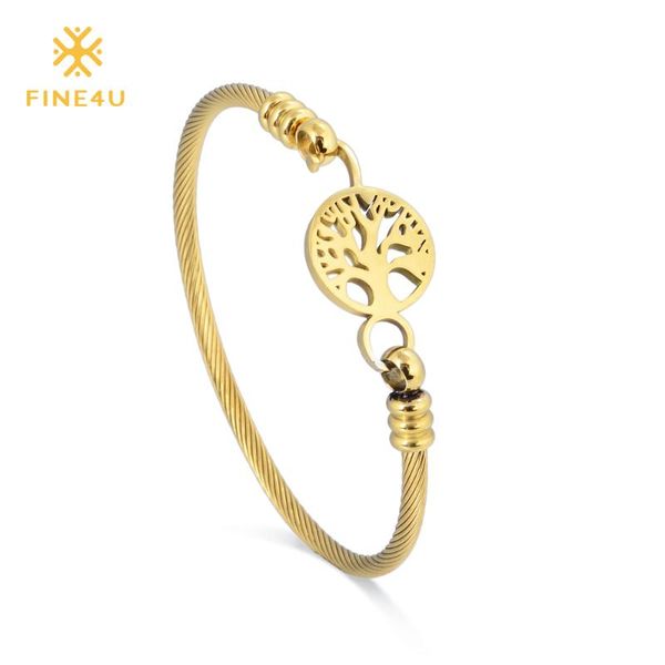 

2020 new fine4u b030 316l stainless steel bracelet twisted cable tree bracelet for women gold/rose gold bangles, White