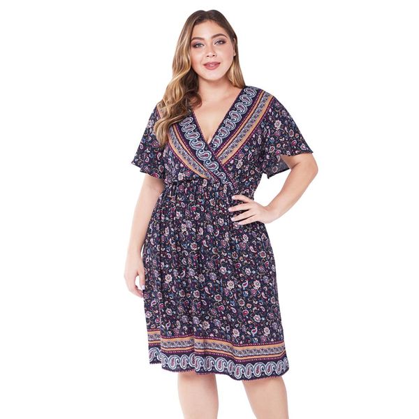 

european and american women pregnant new positioning printing cross v-neck high waist large swing large size holiday dresses, White