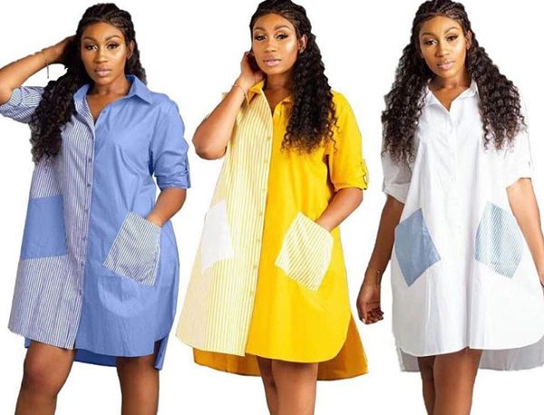

fashion women stripe printed casual dress long sleeve loose shirt dress single breasted slit above knee mini turn-down collar dress vestidos, Black;gray