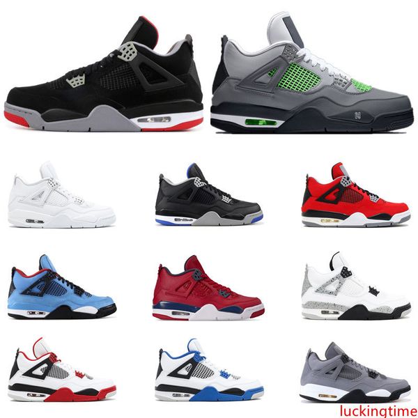 

air 4 men basketball shoes 4s bred neon what the alternate fire red cool grey sports sneakers size 7-13