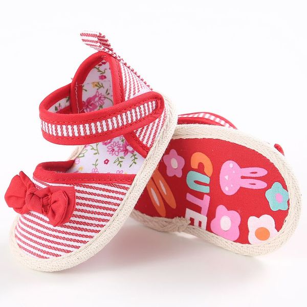 

infant anti slip sandals prewalkers 0-18m cute toddlers baby girls shoes striped bowknot princess shoes, Black;red