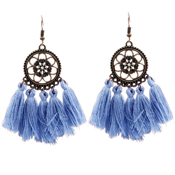 

women's new long tassel earrings bohemian ethnic multicolor vintage alloy earrings, Silver