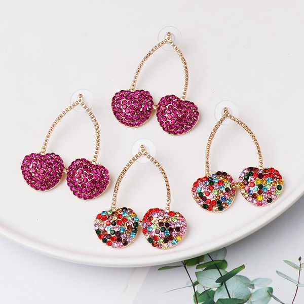 

jujia cute cherry drop earrings for women jewelry for female trendy party plant crystal dangle earrings, Silver
