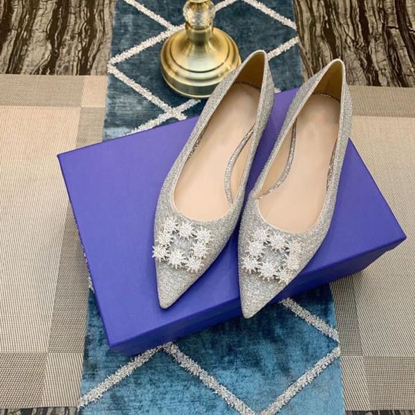 

2020 new designer women's flat heels, dress shoes, crystal diamonds imported italian leather sizes 35-39 silver, Black