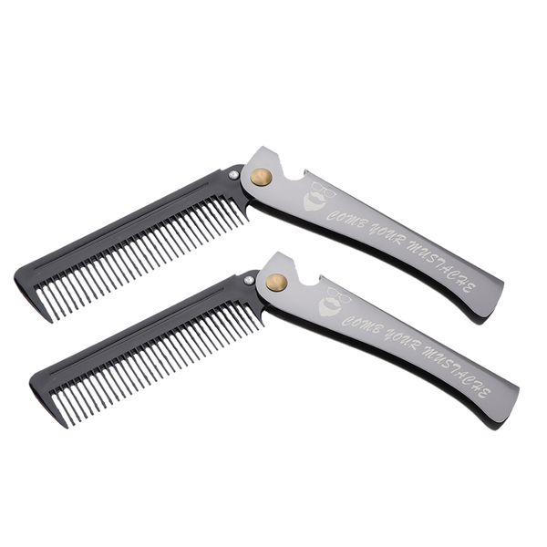 

2x pocket stainless steel folding mustache grooming hair styling comb black, Silver