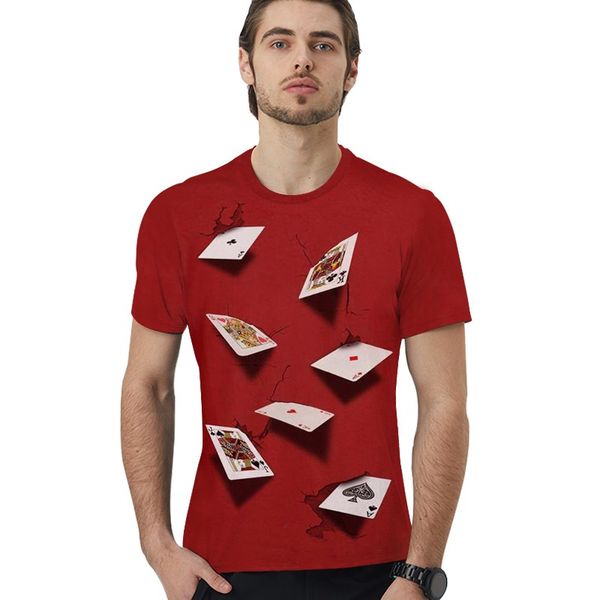 

fashion men's t-shirt 2019 new playing cards 3d digital printing round neck short-sleeved loose couple shirt t-shirt wholesale, White;black