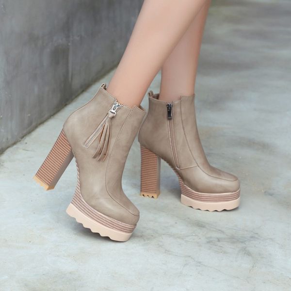 

big size 10 11 boots women shoes ankle boots for women ladies shoes woman winter tassel pendant side zipper thick sole, Black