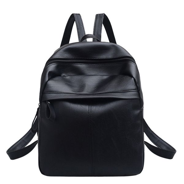 

designer backpack women's leather vintage solid zipper backpack soft handle satchel travel school rucksack bag black#zs