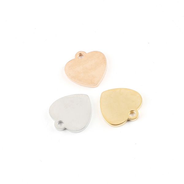 

silver/gold/rose gold stainless steel heart charm for jewelry making metal heart tag for engraved mirror polished wholesale 20pc, Bronze;silver