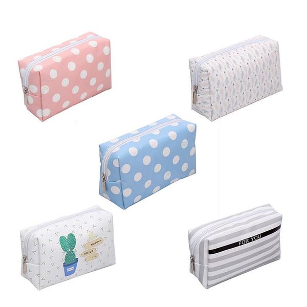 

korean style pu waterproof cosmetic bag striped cosmetic bag outdoor travel storage toilet articles storage