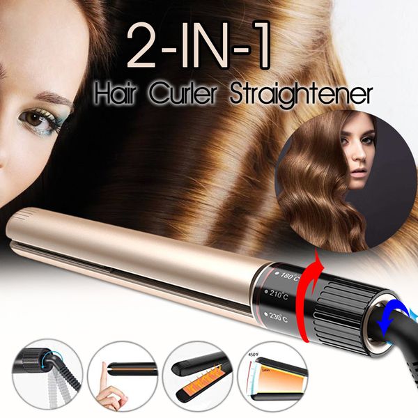 

kemei hair straightener curler 2-in-1 rotating adjustment profession anti-winding multi temperature gear ceramic iron