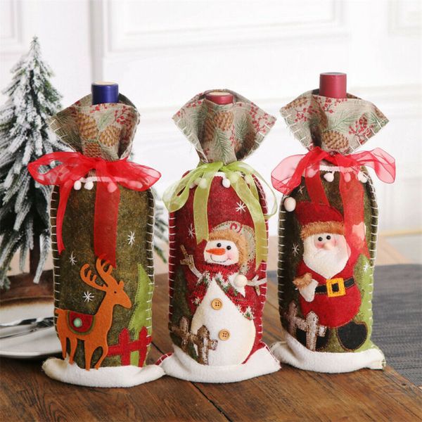 

christmas red wine bottle covers bag santa clause snowman linen champagne bottle covers christmas party home decor table gift