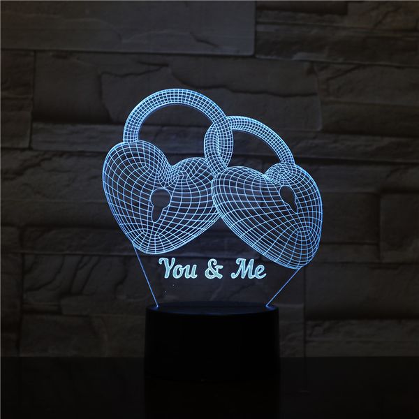 

3d led lamp heart lock bedside table decoration 7 color changing lampara rgb gf girlfriend birthday gifts usb 3d led night light