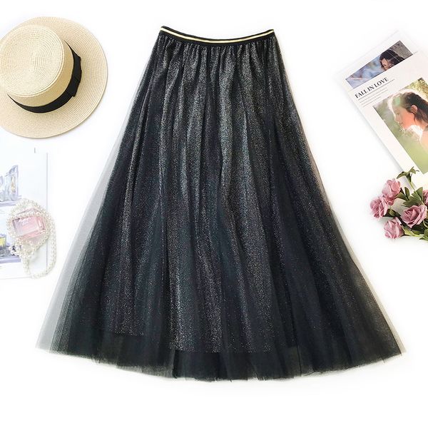 

high yao xianshou a the word. fish tail skirt will pendulum skirt black longuette sparkle metal color half-body skirt