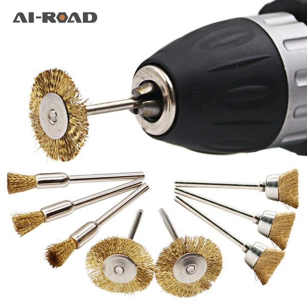 

9 pieces copper wire brushes metal brush rust removing brush polishing for dremel rotary grinder tool