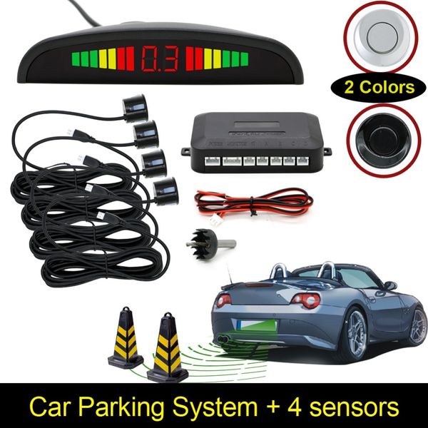 

car auto led display reverse backup radar system buzzing sound warning with 4 parking sensors