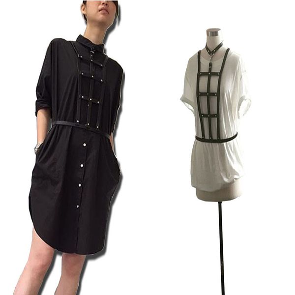 

body harness bondage punk rivet belt corset harness corss body around neck with straps fastens at waist for ing, Black;white