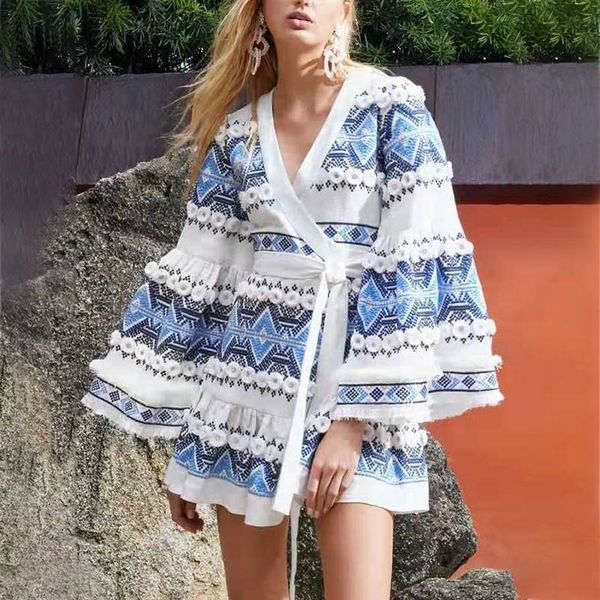 

printed women's dress summer new trumpet sleeve high waist strap v-neck casual skirt a-line dress female, Black;gray