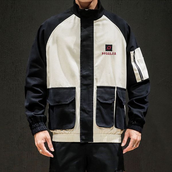 

2019 nieuwe patchwork jassen mannen herfst rits hip hop pocket jacket casual losse jas en jas mannen streetwear 4xl 5xl, Black;brown