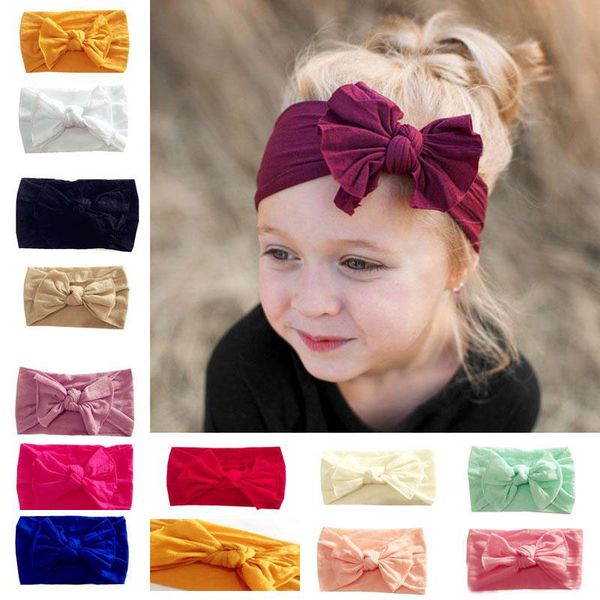

new europe infant baby nylon bowknot headband kids elastic wide hair band children headwear hair accessory 12 colors, Slivery;white
