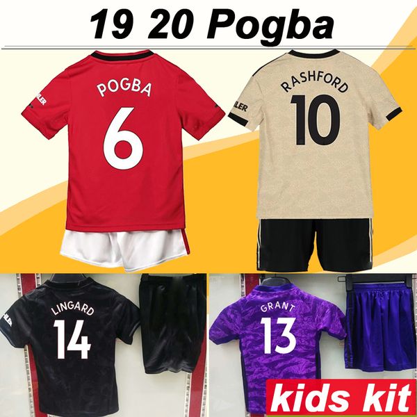 

19 20 pogba rashford kids kit soccer jerseys mata martial home away 3rd goalkeeper child football shirts matic carrick lingard short sleeve, Black