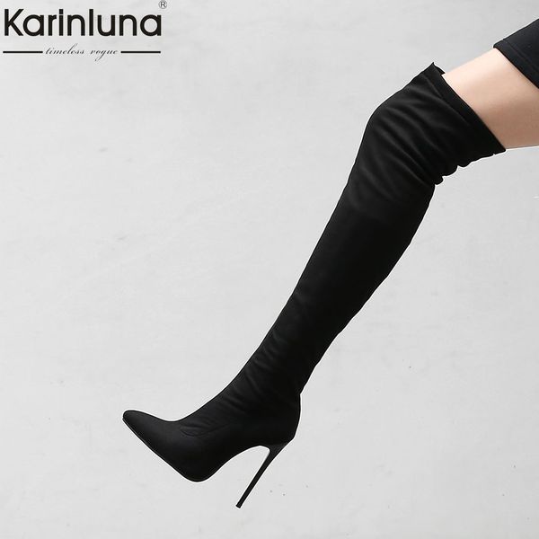

women's big size 48 thin high heels shoes woman party over the knee boots women shoes elastic sock boots, Black