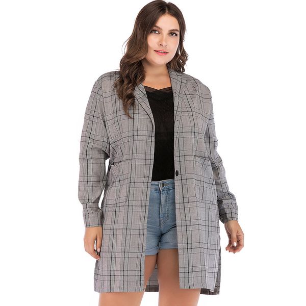 

wipalo plus size 4xl plaid long coat women spring autumn trench coats casual loose overcoats buttons split office lady outwear, Tan;black