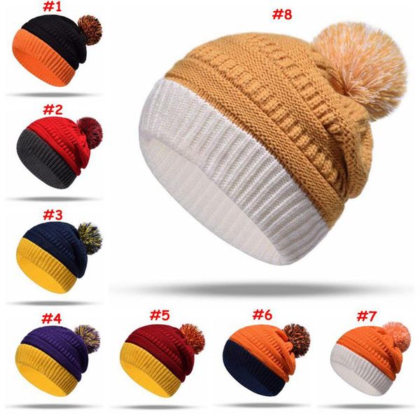 

pom pom beanie color match winter hat letter knitted hats patchwork warm wool knitted beanies casual outdoor caps jj50058, Blue;gray