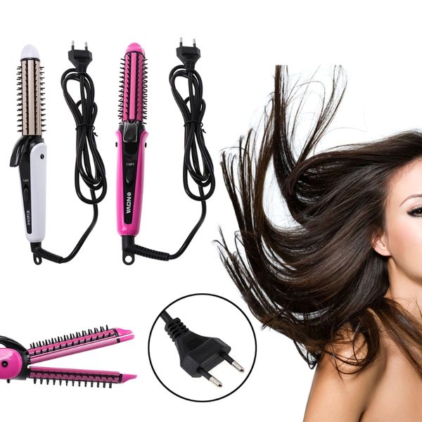 

3 in 1 hair straightener brush electric comb curling iron ceramic styling tools, Black