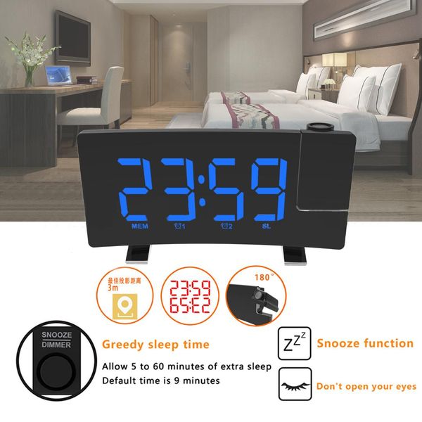 2019 Fm Radio Digital Alarm Clock Projection Ceiling 8in Lcd Screen Alarm Sounds Snooze Function Sleep Timer For Home Bedroom Office From Aozhouqie