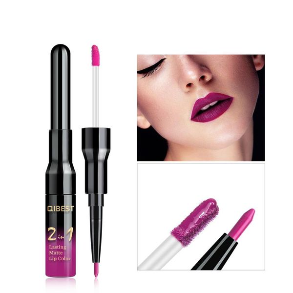 

20 colors waterproof double-end matte lipgloss makeup 2 in 1 malip gloss+lip liner cosmetic nude colors lips batom maquiagem