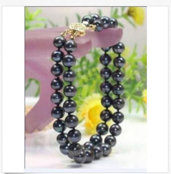 

2019 new 2 row 9-10 mm natural black south sea pearl bracelet 14k 7.5-8