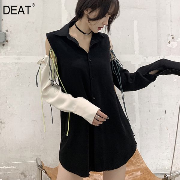 

deat 2019 new summer fashion women clothes thin off-the shoulder drawstring contrast colors single breasted sweatshirt wg06601l, Black