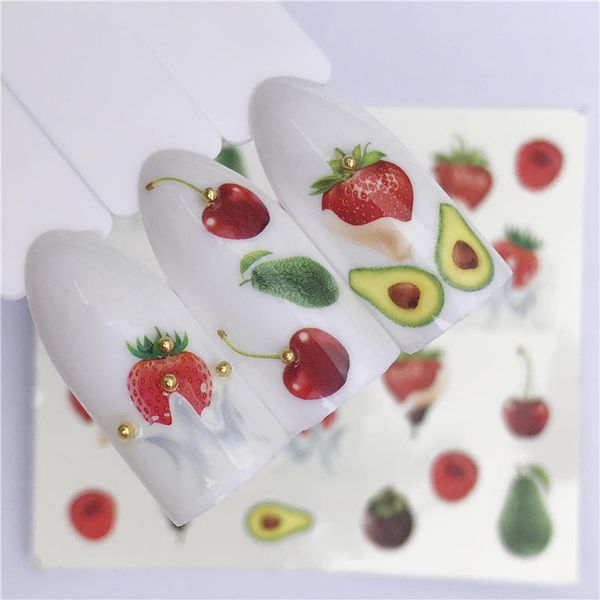

summer series nail water decals flower strawberry fruit pattern tranfer sticker flamingo pineapple mermaid nail sticker, Black