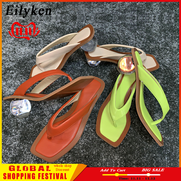 

eilyken flip flops crystal transparent ball low heel peep toe clear women slippers 2020 new slides fashion design slippers, Black