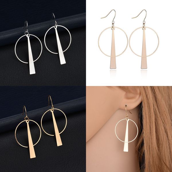 

exaggeration earring originality geometry circle earrings concise joker long fund eardrop stud earrings christmas earrings pandora, Silver