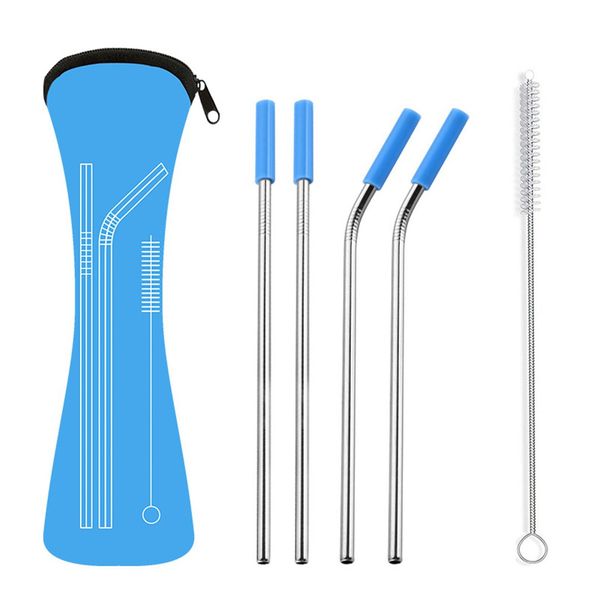 

reusable stainless steel drinking metal straw bent straight colorful straws tubes portable straws kit straw bone bag set